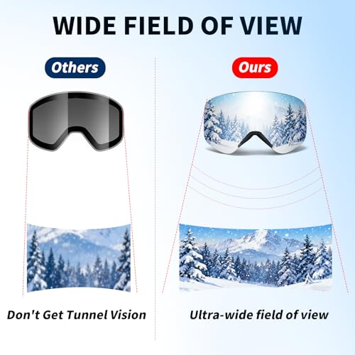 VCOROS Magnetic Ski Goggles UV400 Protection Snow Snowboard Goggles OTG Anti-Fog Goggles For Snowmobile Skiing Skating