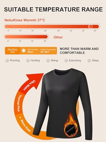 NebuKinex 5 Pack Long Sleeve Thermal Shirts for Women Ultra Soft Fleece-Lined Crew Neck Workout Baselayer Tops