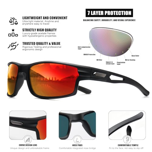 SQOQS Polarized Sports Sunglasses for Men UV400 Protection, Lightweight Wrap Around Sun Glasses for Fishing Cycling Running