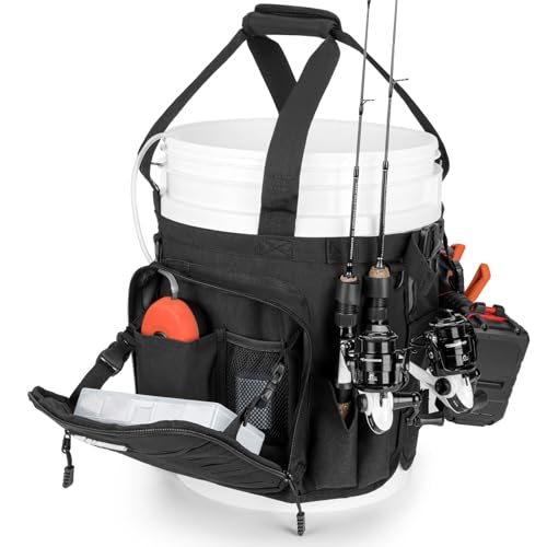 KastKing Karryall Fishing Bucket Organizer for 5 Gallon Bucket, Ice Fishing Tackle Bag with Adjustable Buckle, Rod & Plier...
