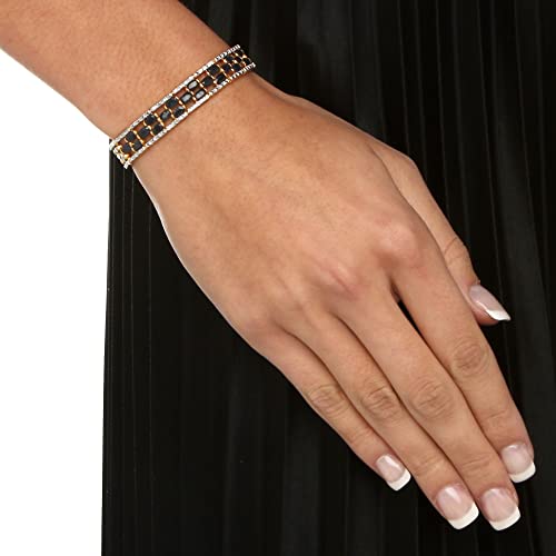 Palm Beach Jewelry PalmBeach Yellow Gold-plated Oval Cut Genuine Blue Sapphire and Diamond Tennis Bracelet (10mm), Double ...