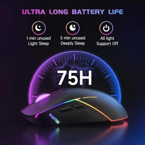 FFJ Wireless Gaming Mouse, 24000 DPI, Tri-Mode 2.4G/USB-C/Bluetooth 5.3 Gaming Mouse Wireless, RGB Programmable Mouse Game...