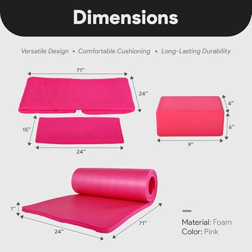 BalanceFrom 7-Piece Yoga Set with 71x24x1 Inches Extra Thick Mat and Carrying Sling – Includes 2 Blocks, Stretch Strap, 2 ...