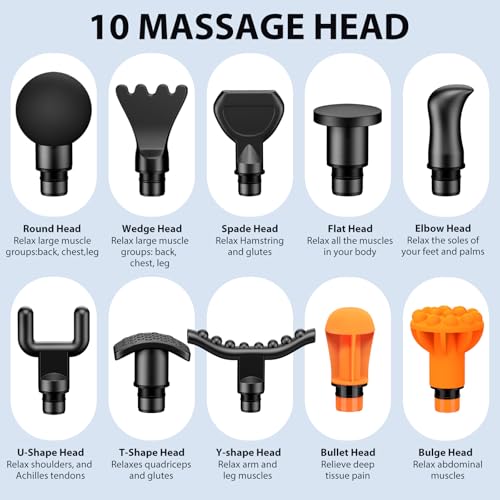 TOLOCO Massage Gun, Upgrade Deep Tissue Back Massager with 10 Replacement Heads, Percussion Massage Guns for Athletes for ...
