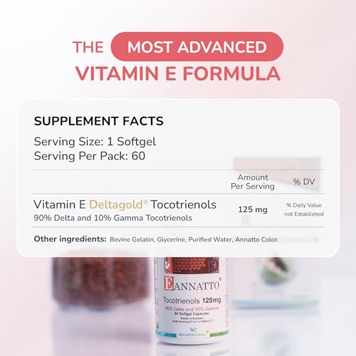 WELLNESS EXTRACT Eannatto Tocotrienols Vitamin E Supplements Tocopherol Free, Non-GMO, Gluten Free & Antioxidant (125MG 60...