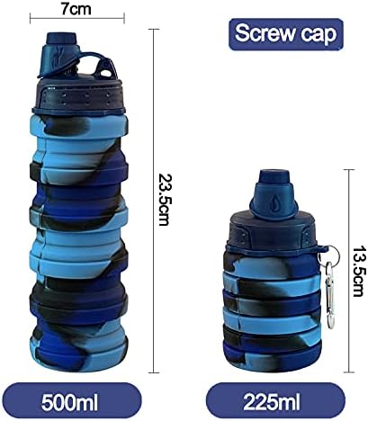 Collapsible Water Bottles 3 pack Travel Water Bottle Portable Hiking Water Bottle with Leak proof Twist Cap 500ML Reusable BPA Free Silicone Water Bottles with Carabiner. (Colorful)