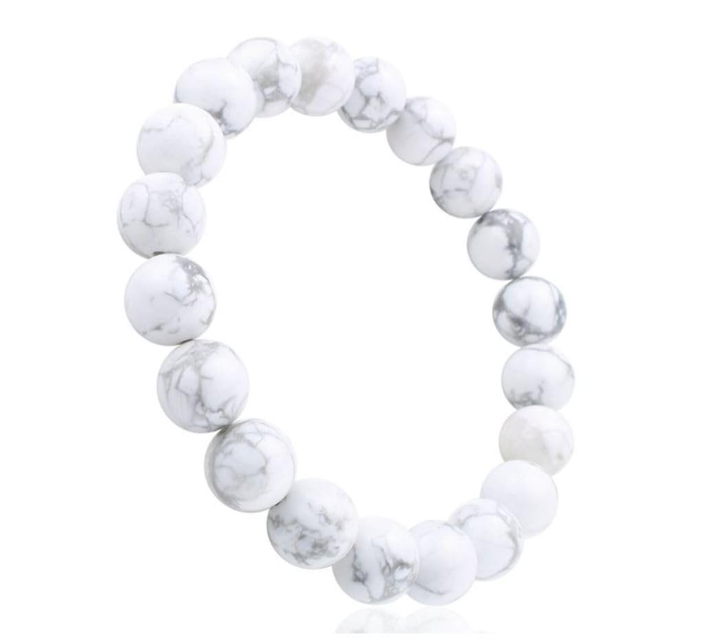 Adabele Real Natural White Howlite Gemstone Beaded Bracelet 8.5 inch Stretch Chakra Healing Crystal Stone Jewelry Women Mom Gift