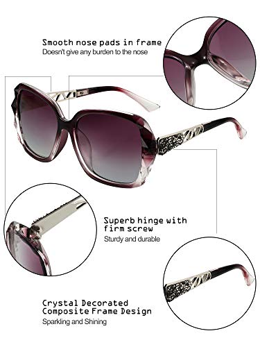 Frienda 3 Pieces Women Polarized Oversized Sunglasses Shiny Composite Frame Sunglasses Vintage Rhinestone Glasses