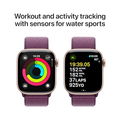 Apple Watch Series 10 [GPS 42mm case] Smartwatch with Rose Gold Aluminum Case with Plum Sport Loop. Fitness Tracker, ECG A...