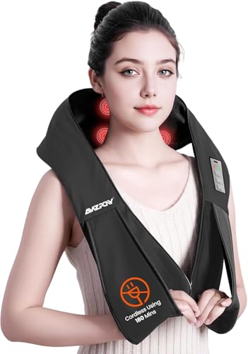 AMZPONY® Cordless Neck Massager for Pain Relief Deep Tissue, Rechargeable Shiatsu Neck and Back Massager with Heat Kneadin...
