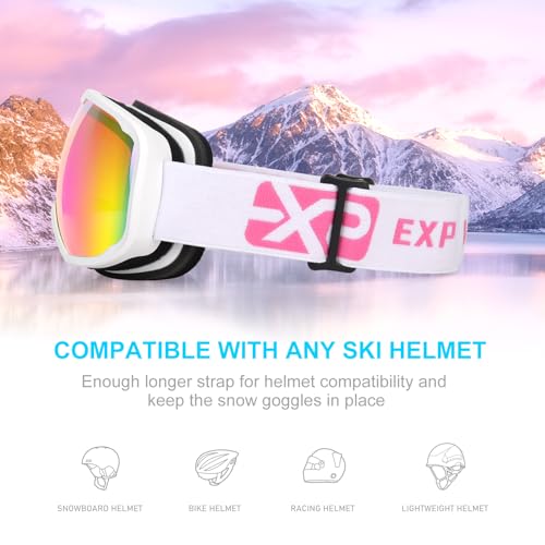 EXP VISION Ski Goggles for Men Women, OTG Snowboard Goggles with 100% UV Protection Anti Fog Lens Snow Goggles