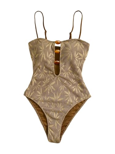 WDIRARA Women's One Piece Cutout Swimsuit High Cut Bathing Suit Spaghetti Strap Vacation Swimwear