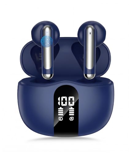Wireless Earbuds, Bluetooth 5.4 Headphones HiFi Stereo, Ear Buds with 50H Playback, LED Display Wireless Earphones Clear C...