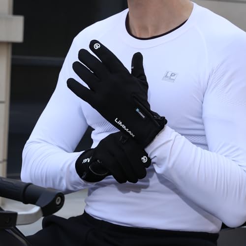 LiMMAX Black Touch Screen Gloves for Men Women - Windproof Water Resistant Warm Gloves for Cold Weather, Ideal for Running...