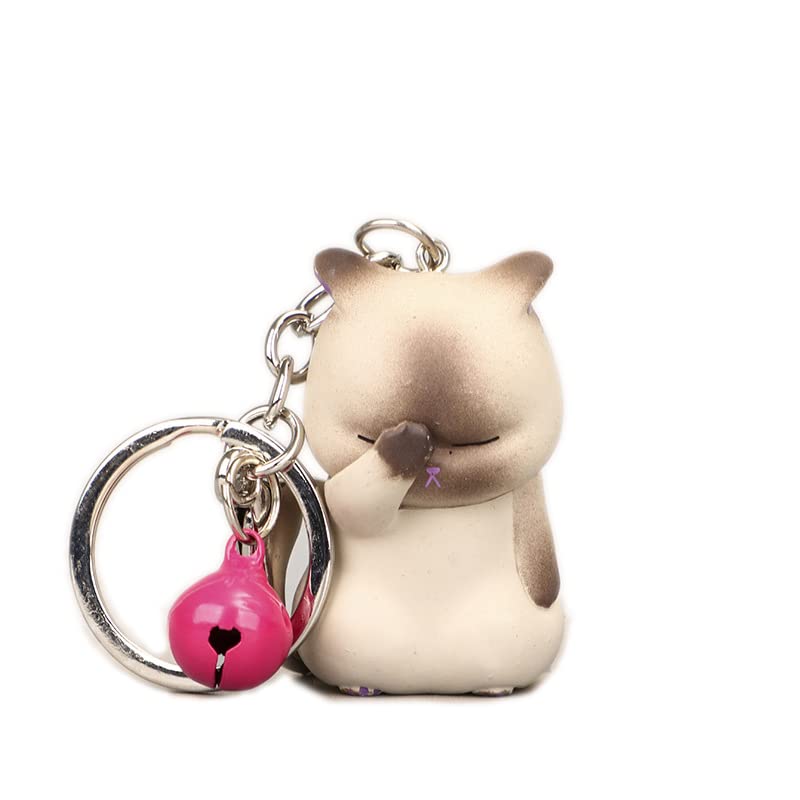 GAIORD Cat Keychain Charms, Key Ring Cute Key Chain Shy Chubby Kitten Trinket Bag Decor (Khaki)