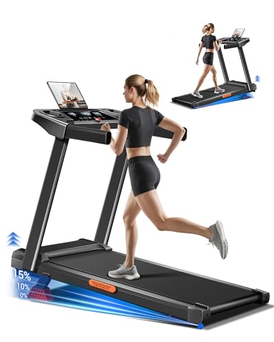 Treadmill with 15% Incline, 3-in-1 Portable Treadmills for Home and Office, Foldable Treadmill with Handles, 3.0HP Quiet B...