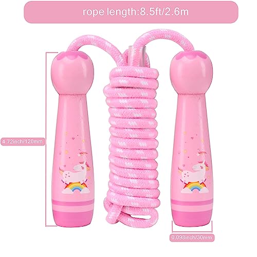 Jump Rope for Kids, Adjustable Toddler Jump Rope with Wooden Handle and Cotton Rope, Cute Skipping Rope for Boys and Girls...