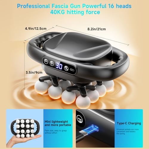 Mini 16-Head Massage Gun, Electric Deep Tissue Massage, 3 Modes, 30 Levels Of Speed, Relieve Pain In Neck, Back, And Leg M...
