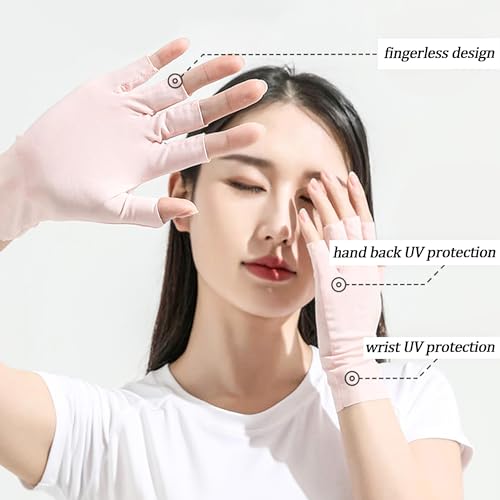 Women Cool Ice Silk Fingerless Driving Gloves Sunblock Non-Slip Outdoor Light-Thin Gloves Fishing Hiking Outdoor