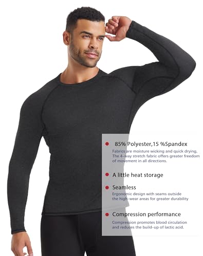 HovSiyla 3 Pack Men's Thermal Underwear Shirts Compression Fleece Lined Long Sleeve Athletic Base Layer Cold Weather