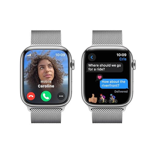 Apple Watch Series 9 [GPS + Cellular 45mm] Smartwatch with Silver Stainless Steel Case with Silver Milanese Loop. Fitness ...