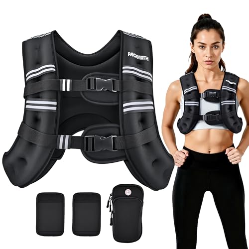 PACEARTH Weighted Vest,6lb/8lb/10lb/12lb/16lb/20lb/25lb/30lb Weight Vest with Reflective Stripe, Body Weight Vests for Wom...