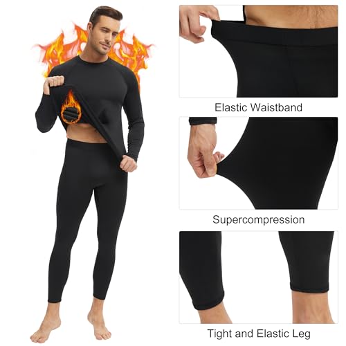 HovSiyla Men's Thermal Underwear Long Johns Fleece Lined Compression Pants Shirts Tops Athletic Base Layer Set Cold Weather