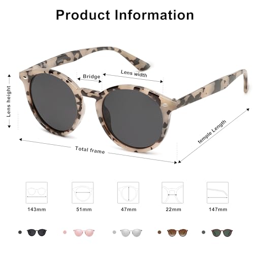 SOJOS Retro Round Polarized Sunglasses for Women Men Classic Vintage Sunnies SJ2069