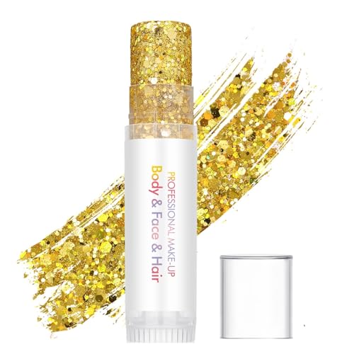 Gold Body Glitter Stick,Sparkling Neon Outfit Party Holographic Sequins Paint Mardi Gras Accessories Face and Body Glitter...
