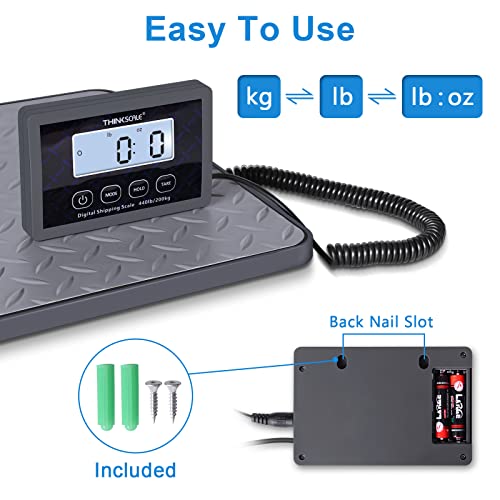 THINKSCALE Shipping Scale, 440 lbs/1 oz Highly Accurate Postal Scale with Hold/Tare/LCD Display, Lightweight Digital Posta...