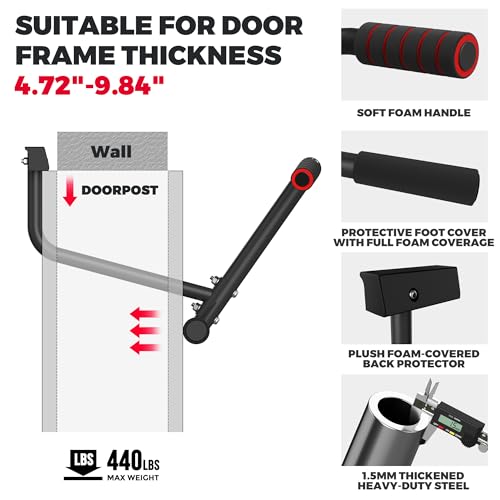 ONETWOFIT Pull Up Bar for Doorway, 440 lbs Heavy Duty Upper Body Fitness Workout Bar for Home Gym Exercise, Multi-Grip Str...