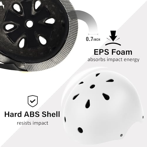 OUWOR Skateboard Bike Helmet, Lightweight Adjustable, Multi-Sport for Bicycle Skate Scooter, 3 Sizes for Adult Youth & Kids