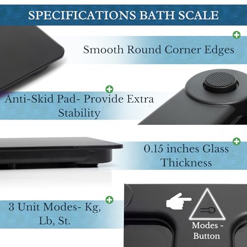 Moss & Stone Black Digital Bathroom Scale for Body Weight, Smart Step-On Technology, Backlit LCD Display, High Accuracy We...
