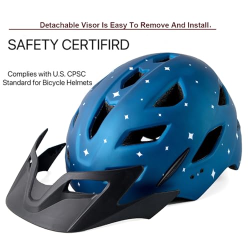 Kids Bike Helmet,Bavilk Kids Boys Girls Bike Helmets with LED Light Detachable Visor Children Youth Teen Multi-Sport for S...
