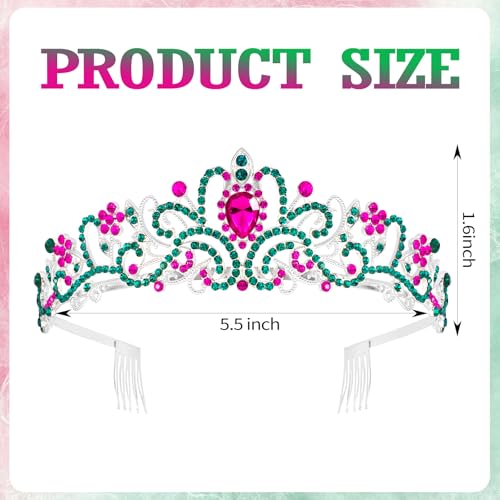 KICOSY Pink and Green Tiara Crown for Women Girls - Sparkling Rhinestone Crown Headband for Birthday Party, Halloween, Pro...