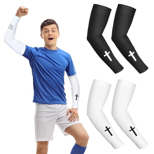 Bunnycool 2 Pairs Cross Arm Sleeve Christian Compression Arm Sleeve Youth Football Baseball Volleyball