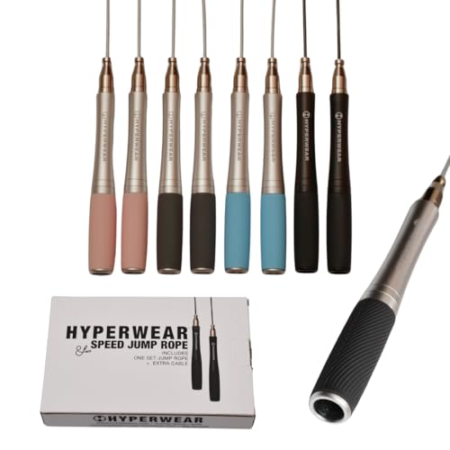 HYPERWEAR Adjustable Speed Jump Rope – Patented Self-Locking Cable System, Aluminum Handles with Knurled Silicone Grip for...