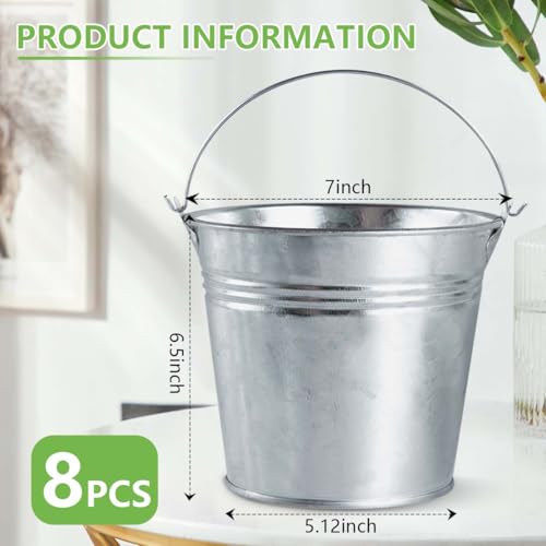 OBTANIM 8 Pack Galvanized Metal Buckets with Handle Ice Pails for Plants, Succulents, Party Favors Organizing, Rustic Home...
