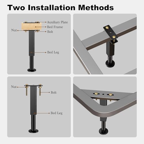 6PCS Adjustable Height Bed Support Legs, Heavy Duty Metal Bed Frame Support Legs, 10.2-16.5 inch Furniture Risers Replacem...