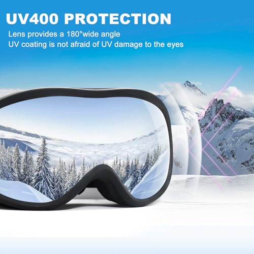 SPOSUNE Kids Ski Goggles, Kids Snowboard Goggles OTG Anti-Fog Snow Goggles for Boys Girls Youth Age 5-14