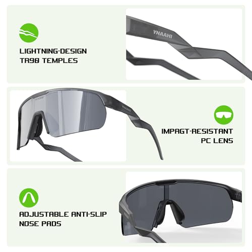 Ynaahi Sports Sunglasses. Shatterproof Polycarbonate Lens, UV400 Protection. Ideal for Cycling, Pickleball, & Running Safety