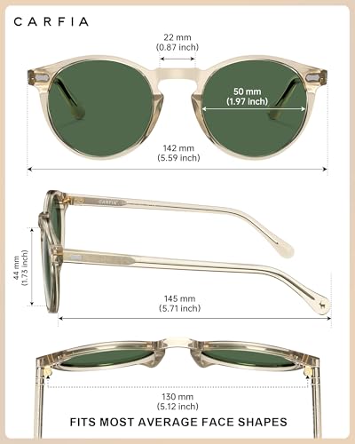 CARFIA Retro Polarized Sunglasses for Men UV400 Protection Handmade Acetate Round Frame CA5288L
