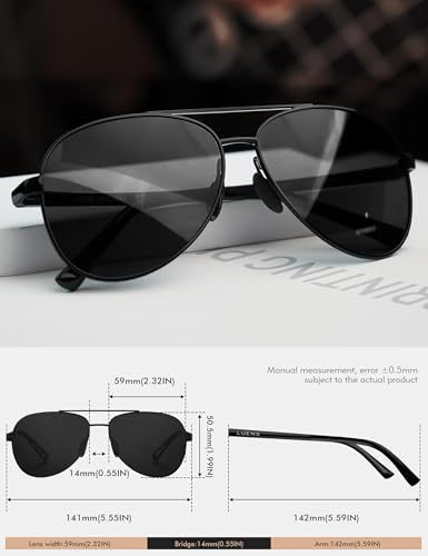 LUENX Aviator Sunglasses for Men Women Polarized - UV400 Protection, Stylish Shades, Driving, Outdoor Activities