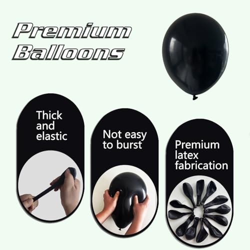 IXVAN Black Balloons 145pcs Different Sizes 5in 10in 12in 18in Shiny Metallic Black Latex Balloon Arch Kit Garland for Gra...