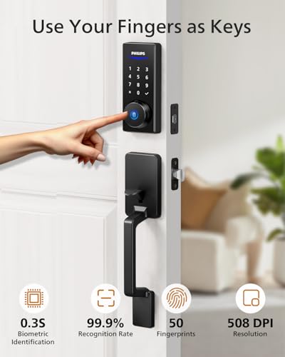 Philips Wi-Fi Smart Lock with Handle, Keyless Entry Keypad Door Lock with Handle, Front Door Deadbolt Set with WiFi Gatewa...