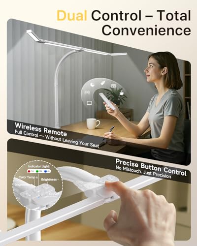 ONEMIX 42" LED Desk Lamp with Clamp, Architect Desk Light with Remote, Adjustable 4-Segment Bar, 1800LM Bright, Eye-Caring...