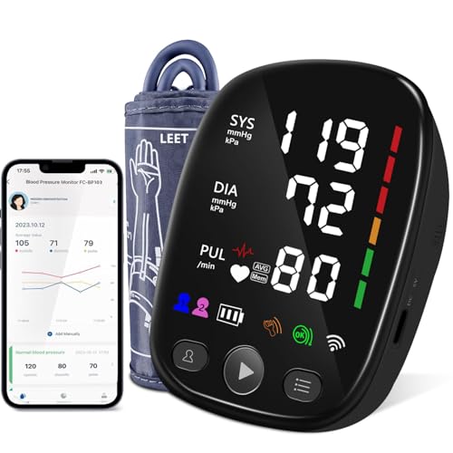 Bluetooth Automatic Blood Pressure Monitor for Home Use - with Adjustable Upper Arm Large Cuff (8.7"-17.3"), App Tracking,...