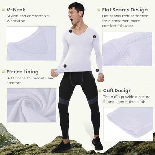 Tesuwel Men's Thermal Compression Shirts V Neck Fleece Lined Long Sleeve Athletic Base Layer Tops for Running Workout