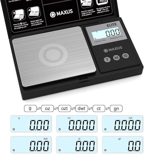 MAXUS Digital Pocket Gram Scale 500g x 0.01g High Precision with Tray, Weighs Small Food, Jewelry, Ounces, Grains, LCD Dis...