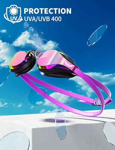 AzureWings Swim Goggles for Men Women – No Leak Anti-Fog UV HD Wide Vision, Racing & Swimming Goggles Black-Electroplate